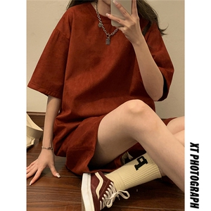 中性风麂皮绒短袖T恤男DT8766P23短裤男DK8767P32套装TZ8757P55图片