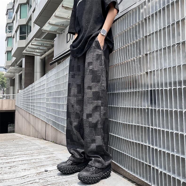 夏季薄款复古格子牛仔裤美式潮流宽松休闲直筒裤,男装牛仔裤,星座410-6（原星座1304-1）