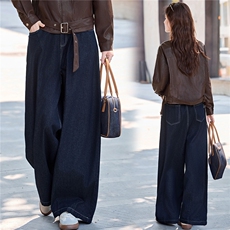 2025年秋季时尚潮流松紧腰阔腿牛仔裤，女装牛仔裤，鑫鑫美