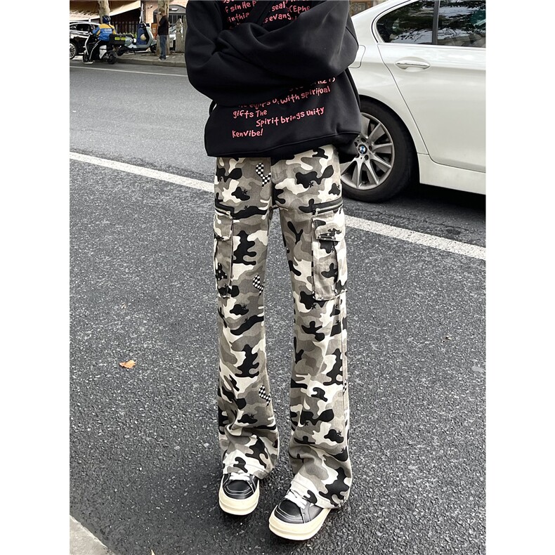 【现货】612-K211-P65美式复古多口袋迷彩裤直筒男女工装牛仔裤,男装牛仔裤,星座612