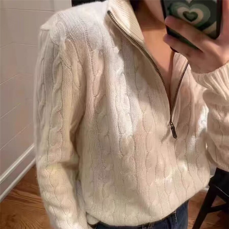 2025年秋季常规长袖通勤时尚百搭通勤简约半拉链麻花长袖，女装针织衫/毛衣，胜酷羊绒