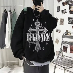 加绒加厚卫衣男款冬季新款潮牌宽松潮流青少年百搭圆领长袖衣服图片