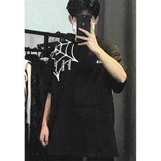 中性风重磅纯棉蜘蛛短袖男女同款黑色T恤复古宽松设计感T5037，男装T恤，星座1116A（原606A-3）