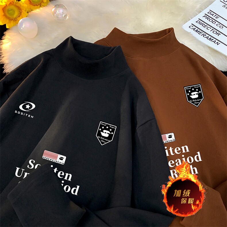 一件过冬重磅保暖针织衫德绒加绒加厚卫衣半高领打底长袖T恤DR83,男装T恤,电商A486
