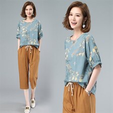休闲套装女2021年夏季新款女装妈妈时尚减龄洋气显瘦两件套，女装套装/套裙，涵誉