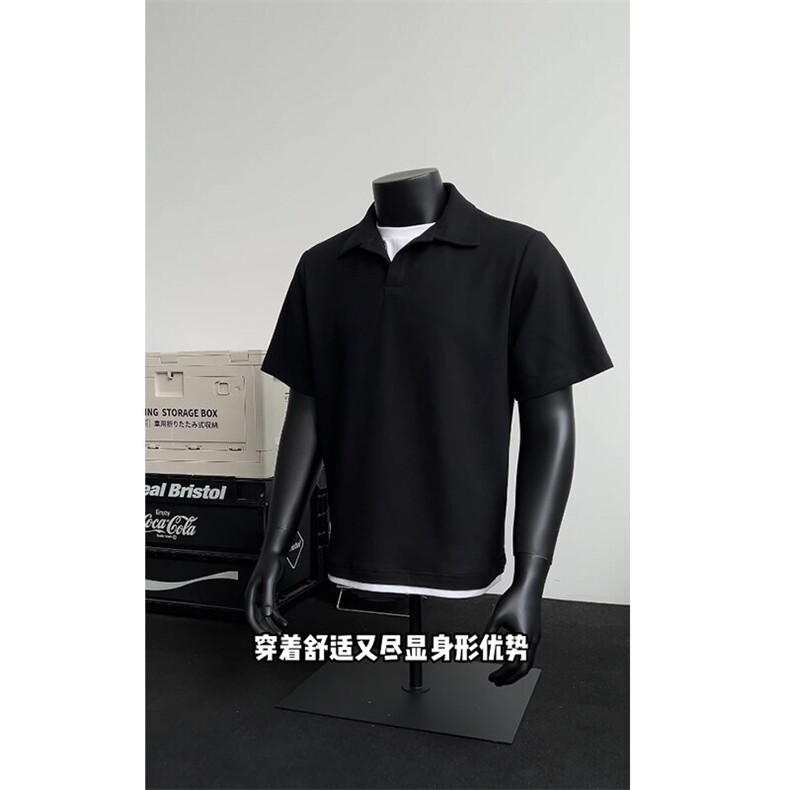 夏季短袖韩系设计感拼接V领假两件POLO衫轻奢风25XT77310特批28,男装Polo衫,电商A042