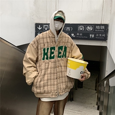 EQ85加厚秋季新款港风男棒球服夹克毛巾绣格子呢料外套流行P113，男装夹克，电商C306-1