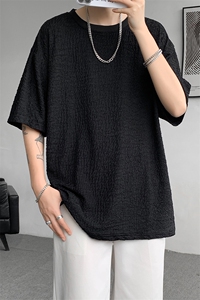 8XL-M 特大码短T恤泡泡袖肌理感冰丝短袖衬衫上衣五分袖DX322P25图片