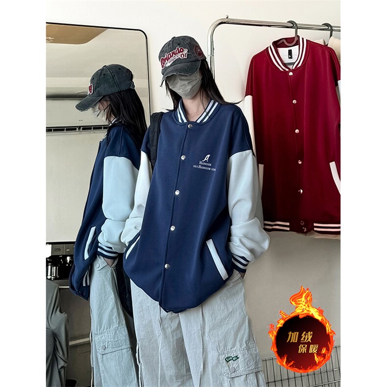 抖音得物高品质重磅全棉二开360克立领棒球服开衫卫衣外套1202,女装短外套,电商A486