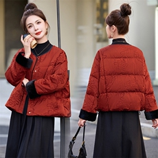 新中式g风羽绒服女2025冬季新款拼接白鸭绒加厚短外套，女装羽绒服，美沁