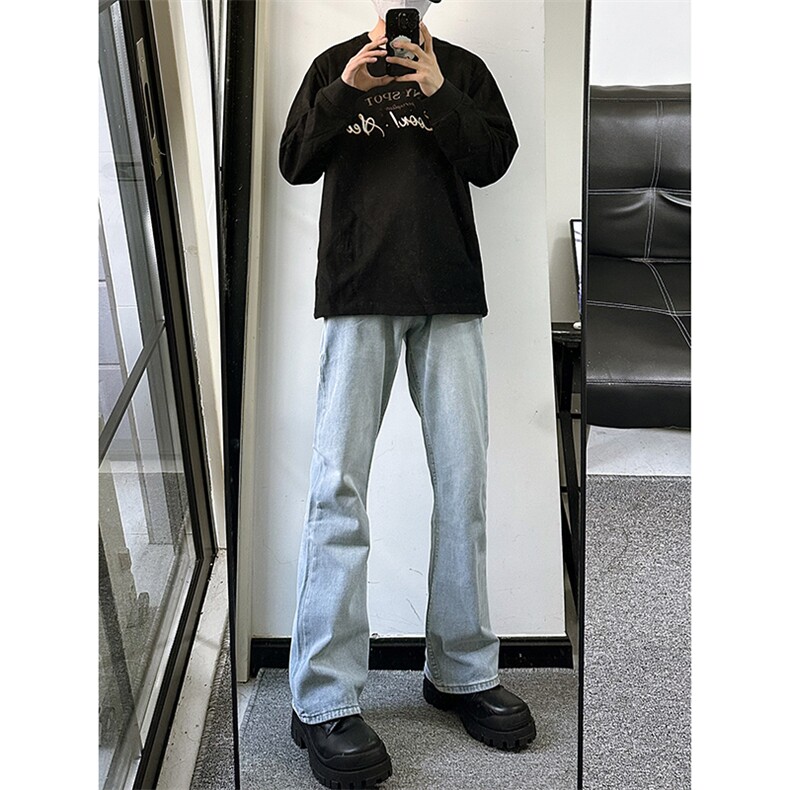 B221美式ins高街暗黑光版修身微喇牛仔裤LK23137-P55控78,男装牛仔裤,电商B221
