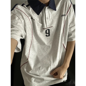 BK909LL-特P46 美式复古字母拼接运动polo短袖t恤男女图片