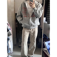 重磅美式字母印花字母猫咪开衫卫衣男女宽松阔版连帽外套WY003，女装短外套，星座208-5