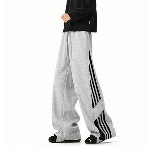 美式条纹撞色阔腿卫裤男女hiphop宽松运动休闲裤百搭运动裤CAA65图片