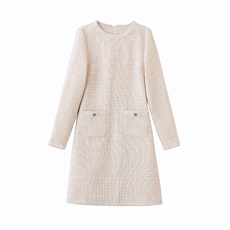 法式小香风中长连衣裙女2025春秋新款小个子气质修身显瘦直筒裙子，女装连衣裙，姿衣坊