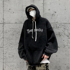 做旧加绒连帽卫衣23秋冬十字架印花男生外套男 XZ514-2-W6673-P78图片