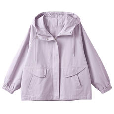 26年春新款纯棉风衣外套长袖连帽日韩休闲纯色宽松休闲百搭风2609，女装风衣，秋牧寒烟