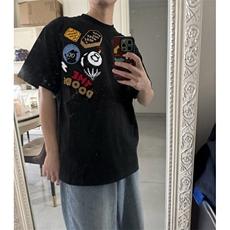 万针全刺绣工艺得物抖音高品质260克纯棉双纱美式高街短袖T恤P33，男装T恤，电商A486
