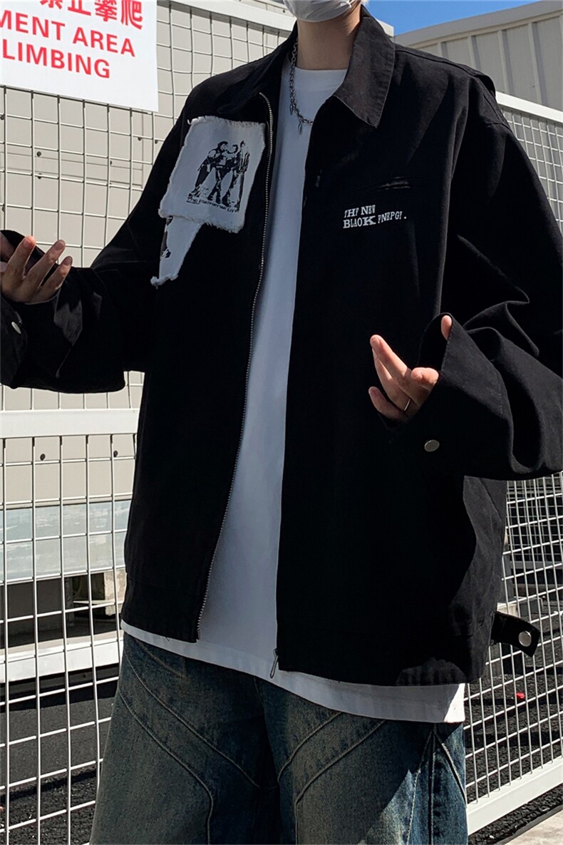 美式复古潮牌贴布红色春秋底特律工装夹克衫欧美高街hiphop外套,男装夹克,星座505-2（原电商A260-1)