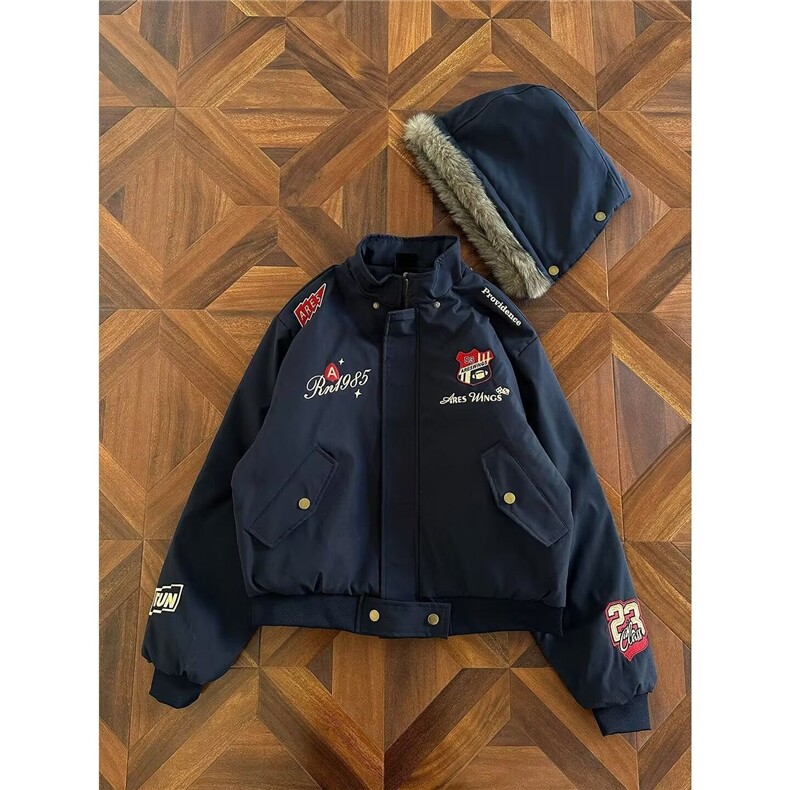 网图美式刺绣徽章座山雕棉衣外套棉服夹克帽子可拆卸KY1819-P80,男装夹克,电商A025
