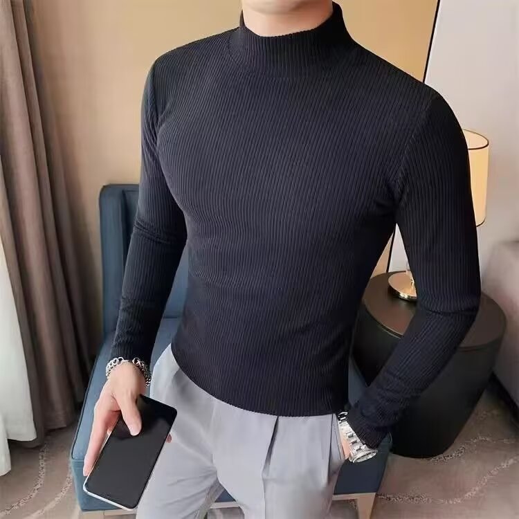 【003】半高领男士长袖中领T恤百搭休闲修身内搭上衣A079-T99-P37,男装T恤,电商A079