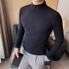 【003】半高领男士长袖中领T恤百搭休闲修身内搭上衣A079-T99-P37，男装T恤，电商A079