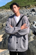 时尚针织衫复古穿搭港风文艺休闲V领慵懒风开衫毛衣HY415TP55控88，男装针织衫/毛衣，电商A102B