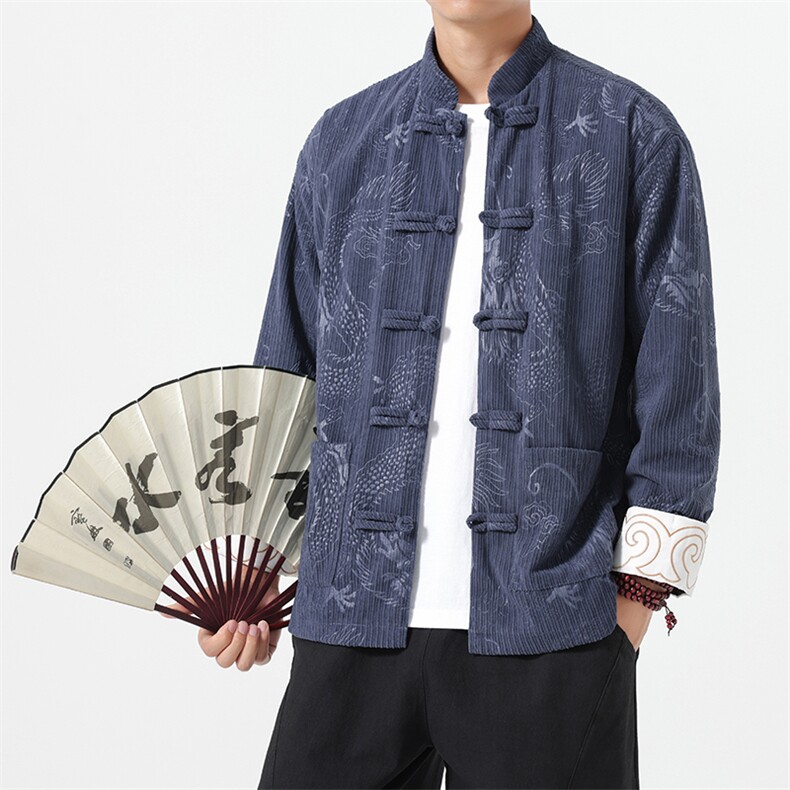 秋冬新款风灯芯绒男女夹克外套唐装龙纹新中式潮H339/P110,男装夹克,钱塘713