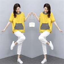 时尚运动套装2024新款夏款年轻妈妈品牌太洋气减龄休闲两件套，女装套装/套裙，一安秀