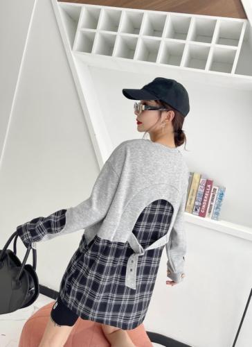 拼接格子卫衣,女装卫衣/绒衫,梦幻美人鱼