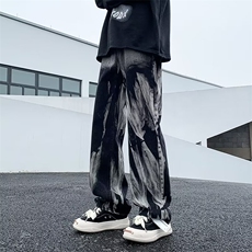 黑色扎染牛仔裤男欧美高街vibe裤子宽松直筒工装长裤K5911-P42，男装牛仔裤，星座512-2