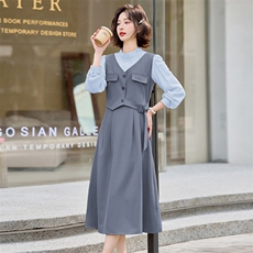 2025春装新款铭街依杨2513款拼接显瘦气质中长款连衣裙（现货），女装连衣裙，铭街依杨