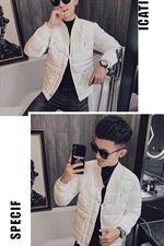 冬季社会小伙痞帅修身毛线领厚棉衣休闲棉服外套M7257-P128控165，男装棉衣，星座308A