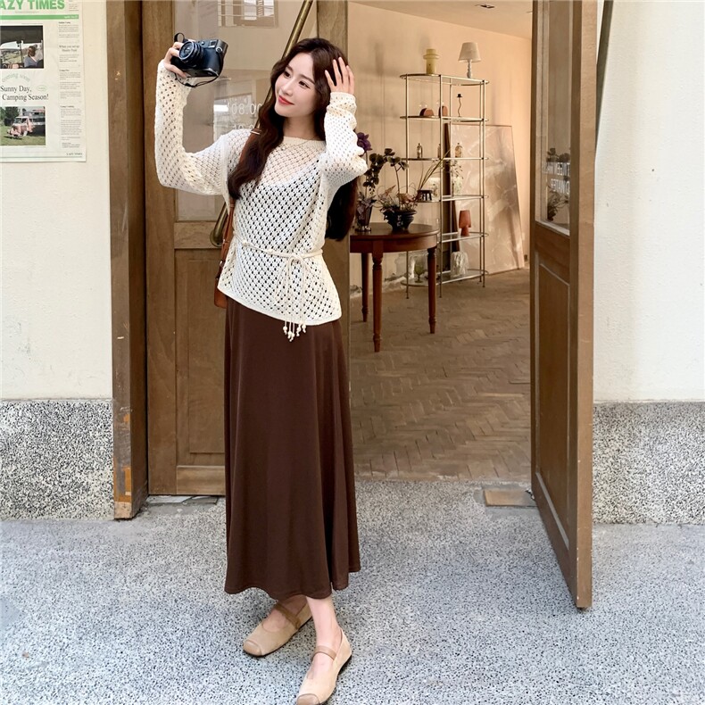 氛围感罩衫套装女2025秋季新款超好看纯色显瘦吊带连衣裙两件套,女装连衣裙,维壹