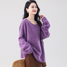 2025年秋季常规时尚百搭通勤简约休闲卷边圆领，女装羊毛衫，昭美羊绒