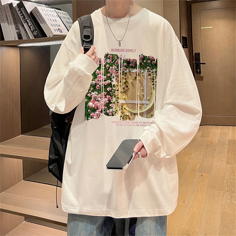 直播品质 秋冬重磅潮牌嘻哈美式印花纯棉长袖T恤打底衫CT391特P28图片