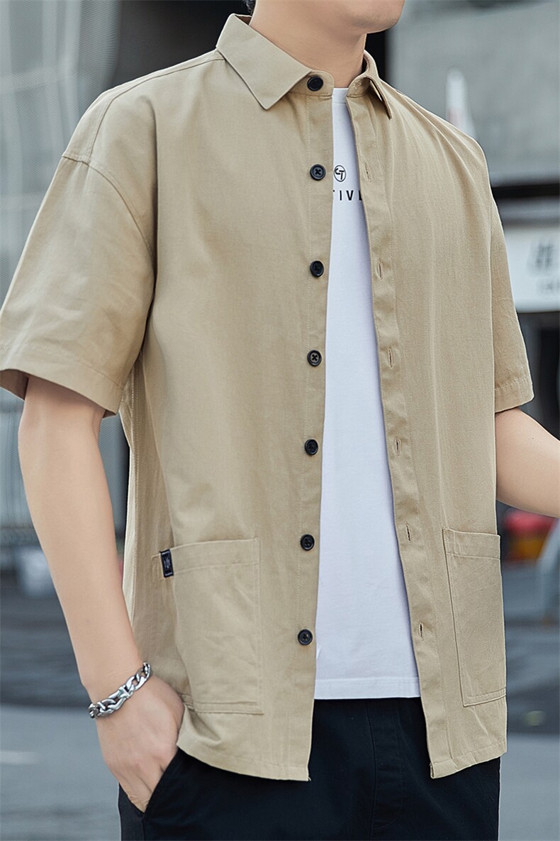 YS633男士2023年夏季新款百搭衬衫男短袖商务休闲衬衣男P48,男装衬衫,电商B360