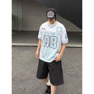 复古网眼短袖球衣系列男女潮牌美式嘻哈V领上衣TA88-P45图片