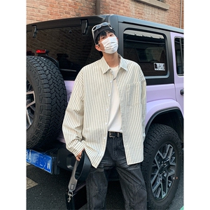 设计感日系条纹长袖衬衫男休闲衬衫复古上衣秋季C2266-特价P45图片