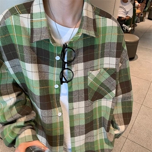 美式复古格子长袖衬衫男士潮牌高级感痞帅春秋季休闲衬衣XCS23