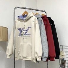 904-2-CD609-特P55控88秋装重磅格子贴布刺绣连帽卫衣宽松男女潮，男装卫衣，星座904-2