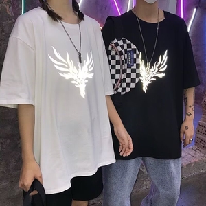 美式高街痞帅模糊字母短袖T恤男女夏设计感oversize街头学生上衣图片