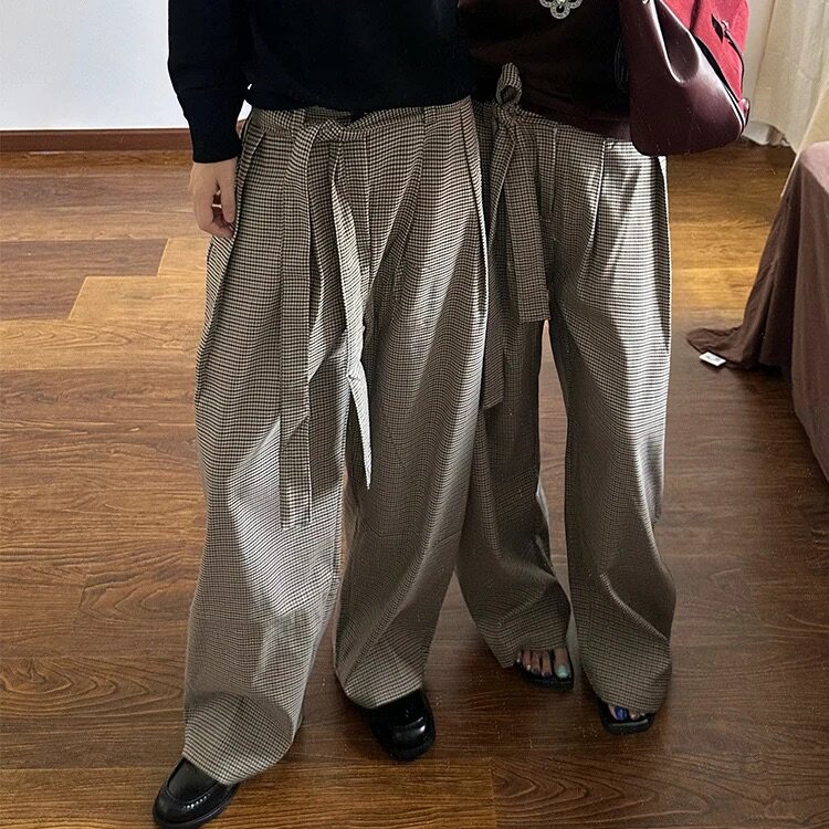 203-6F5129P43特高智感老钱风宽松阔腿绑带格子休闲裤,男装休闲裤,星座203-6(原电商259)
