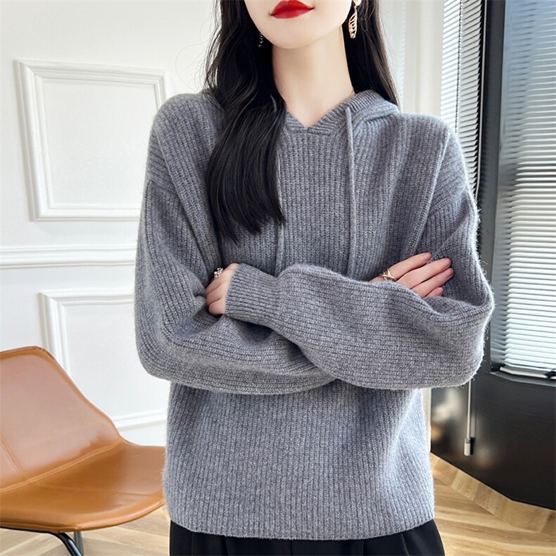 帽檐纯色简约基础款宽松慵懒风羊毛衫女秋冬内搭长袖堆堆领打底图片