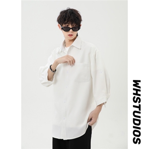 港风网红凉感中式翻领七分袖冰丝衬衫男XZ213-CS8810-P45控58图片