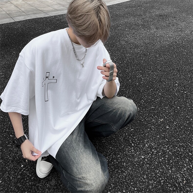 后背字母t恤短袖男生夏季欧美潮牌hiphop街头嘻哈美式复古上衣服,男装T恤,电商A486