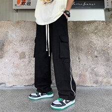 拉链开叉工装裤男夏季宽松美式复古重工阔腿休闲长裤子K3032-P45，男装休闲裤，星座1008-1