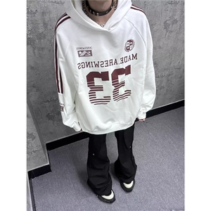 美式复古球衣风33号条纹数字连帽卫衣男女秋季宽松上衣W1333-P46图片
