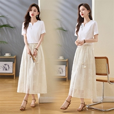 棉麻女2025夏季新款女装搭配一整套小香风上衣半身裙子，女装半身裙，倪叶myz