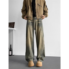 美式复古低腰阔腿牛仔裤女春季新款高街设计感M2037P52，男装牛仔裤，星座1116-2
